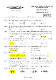 Đề kiểm tra chất lượng cuối kì I năm học 2018-2019 môn Toán Lớp 11 - Mã đề 759 - Trường THPT Đoàn Thượng (Có đáp án)