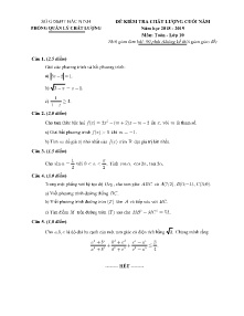 Đề kiểm tra chất lượng cuối năm môn Toán Lớp 10 năm học 2018-2019 - Sở GD&ĐT Bắc Ninh (Có đáp án)