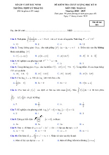 Đề kiểm tra chất lượng Học kỳ II năm học 2018-2019 môn Toán Lớp 12 - Mã đề 101 - Trường THPT Lý Thái Tổ (Có đáp án)