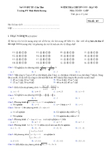 Đề kiểm tra Chương III - Đại Số môn Toán - Trường PT Thái Bình Dương (Có đáp án)