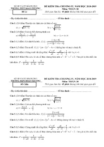 Đề kiểm tra Chương IV năm học 2018-2019 môn Toán Lớp 10 - Đề Lẻ - Trường THPT Đoàn Thượng (Có đáp án)