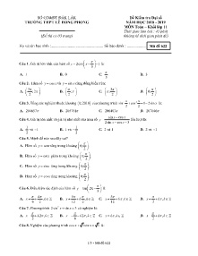 Đề kiểm tra Đại số năm học 2018-2019 môn Toán Khối 11 - Mã đề 622 - Trường THPT Lê Hồng Phong