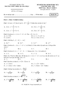 Đề kiểm tra định kì học kì 2 năm học 2017-2018 môn Toán Bài số 3 Khối 11 - Mã đề 301 - Trường THPT Triệu Quang Phục (Có đáp án)