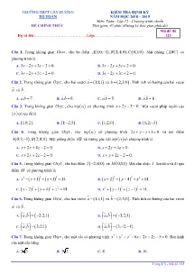 Đề kiểm tra định kỳ năm học 2018-2019 môn Toán Lớp 12 - Mã đề 123 - Trường THPT Cây Dương (Có đáp án)