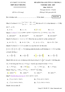 Đề kiểm tra Giải Tích 11 Chương V năm học 2018-2019 môn Toán - Mã đề 319 - Trường THPT Đoàn Thượng (Có đáp án)