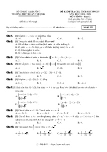 Đề kiểm tra Giải tích Chương IV năm học 2018-2019 môn Toán Lớp 12 - Mã đề 221 - Trường THPT Đoàn Thượng (Có đáp án)