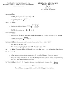 Đề kiểm tra giữa học kỳ 2 năm học 2018-2019 môn Toán Lớp 10 - Trường THCS & THPT Nguyễn Tất Thành (Có đáp án)
