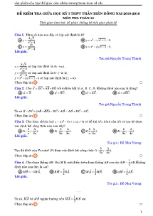 Đề kiểm tra giữa học kỳ I năm học 2018-2019 môn Toán Lớp 10 - THPT Trấn Biên Đồng Nai (Có đáp án)