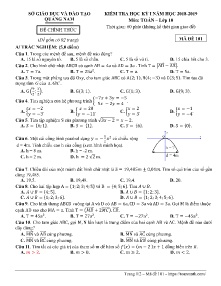 Đề kiểm tra học kì I năm học 2018-2019 môn Toán Lớp 10 - Mã đề 101 - Sở GD&ĐT Quảng Nam (Có đáp án)