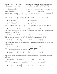 Đề kiểm tra học kì I năm học 2018-2019 môn Toán Lớp 10 - Mã đề 01 - Sở GD&ĐT Bà Rịa - Vũng Tàu (Có đáp án)