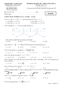 Đề kiểm tra học kì I năm học 2018-2019 môn Toán Lớp 12 - Mã đề 001 - Sở GD&ĐT Bà Rịa Vũng Tàu (Có đáp án)