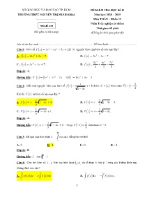 Đề kiểm tra học kì II năm học 2018-2019 môn Toán Khối 12 - Mã đề 632 - Trường THPT Nguyễn Thị Minh Khai (Có đáp án)