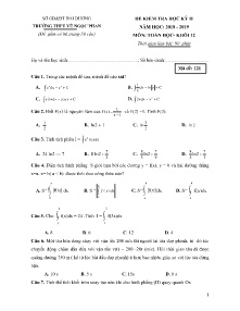 Đề kiểm tra Học Kỳ 2 năm học 2018-2019 môn Toán Khối 12 - Mã đề 121 - Trường THPT Vũ Ngọc Phan (Có đáp án)