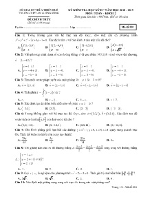 Đề kiểm tra Học Kỳ 2 năm học 2018-2019 môn Toán Khối 12 - Mã đề 001 - Trường THPT An Lương Đông (Có đáp án)