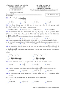 Đề kiểm tra Học Kỳ 2 năm học 2018-2019 môn Toán Khối 12 - Mã đề 132 - Trường THPT Yên Lãng (Có đáp án)