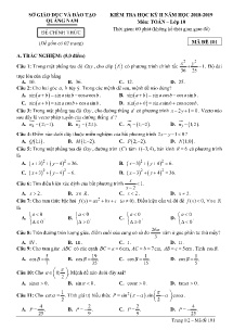 Đề kiểm tra Học Kỳ 2 năm học 2018-2019 môn Toán Lớp 10 - Mã đề 001 - Sở GD&ĐT Quảng Nam (Có đáp án)