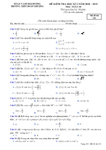 Đề kiểm tra Học Kỳ 2 năm học 2018-2019 môn Toán Lớp 10 - Mã đề 132 - Trường THPT Đoàn Thượng (Có đáp án)