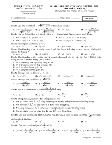 Đề kiểm tra học kỳ 2 năm học 2018-2019 môn Toán Lớp 11 - Mã đề 417 - Trường THPT Hưng Yên