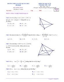 Đề kiểm tra học kỳ 2 năm học 2018-2019 môn Toán Lớp 11 - Mã đề 178 - Trường THPT Nguyễn Quang Diêu (Có đáp án)