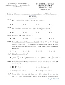 Đề kiểm tra học kỳ 2 năm học 2018-2019 môn Toán Lớp 12 - Mã đề 123 - Trường THCS và THPT M.V.LôMôNôXốp (Có đáp án)