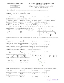 Đề kiểm tra Học Kỳ 2 năm học 2018-2019 môn Toán Lớp 12 - Mã đề 856 - Trường THPT Thăng Long