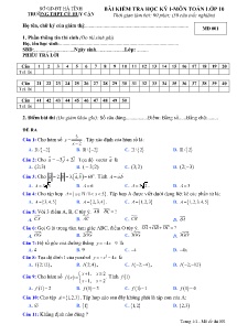 Đề kiểm tra học kỳ I môn Toán Lớp 10 - Mã đề 001 - Trường THPT Cù Huy Cận (Có đáp án)