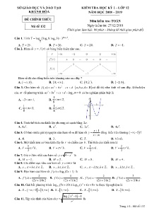 Đề kiểm tra Học Kỳ I năm học 2018-2019 môn Toán Khối 12 - Mã đề 132 - Sở GD&ĐT Khánh Hòa (Có đáp án)