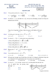 Đề kiểm tra Học Kỳ I năm học 2018-2019 môn Toán Khối 12 - Mã đề 134 - Sở GD&ĐT Bến Tre (Có đáp án)