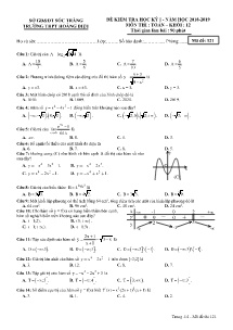Đề kiểm tra Học Kỳ I năm học 2018-2019 môn Toán Khối 12 - Mã đề 121 - Trường THPT Hoàng Diệu (Có đáp án)