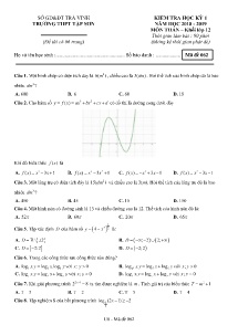 Đề kiểm tra học kỳ I năm học 2018-2019 môn Toán Khối 12 - Mã đề 062 - Trường THPT Tập Sơn