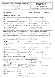 Đề kiểm tra học kỳ I năm học 2018-2019 môn Toán Lớp 10 - Mã đề T10-01 - Trường THPT Nguyễn Hiền (Có đáp án)