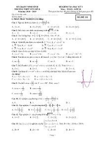 Đề kiểm tra học kỳ I năm học 2018-2019 môn Toán Lớp 10 - Mã đề 101 - Trường THPT Yên Mô B (Có đáp án)