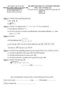 Đề kiểm tra học kỳ I năm học 2018-2019 môn Toán Lớp 10 nâng cao - Mã đề 1 - Trường THPT Thị Xã Quảng Trị (Có đáp án)