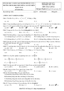 Đề kiểm tra Học Kỳ I năm học 2018-2019 môn Toán Lớp 11 - Mã đề T11-01 - Trường THPT Nguyễn Hiền (Có đáp án)