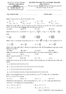 Đề kiểm tra Học Kỳ I năm học 2018-2019 môn Toán Lớp 11 - Mã đề 287 - Trường THPT Đoàn Thượng (Có đáp án)