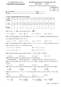 Đề kiểm tra Học Kỳ I năm học 2018-2019 môn Toán Lớp 11 - Mã đề 102 - Trường THPT Lương Ngọc Quyến (Có đáp án)