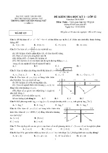 Đề kiểm tra Học Kỳ I năm học 2018-2019 môn Toán Lớp 12 - Mã đề 123 - Trường THPT Chuyên Ngoại Ngữ (Có đáp án)