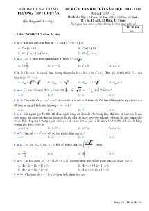 Đề kiểm tra Học Kỳ I năm học 2018-2019 môn Toán Lớp 12 - Mã đề 001 - Trường THPT Chuyên Bắc Giang