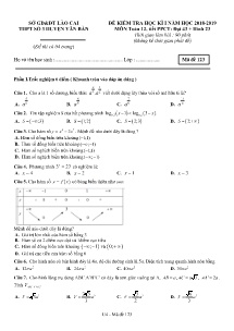 Đề kiểm tra Học Kỳ I năm học 2018-2019 môn Toán Lớp 12 Tiết PPCT: Đại 43 + Hình 23 - Mã đề 123 - Trường THPT Số 3 Huyện Văn Bàn (Có đáp án)