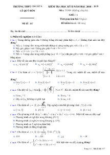 Đề kiểm tra Học Kỳ II năm học 2018-2019 môn Toán Khối 11 - Mã đề 357 - Trường THPT Chuyên Lê Quý Đôn (Có đáp án)