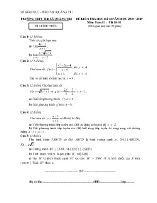 Đề kiểm tra Học Kỳ II năm học 2018-2019 môn Toán Khối 11 - Mã đề 01 - Trường THPT Thị Xã Quảng Trị (Có đáp án)