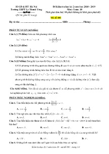 Đề kiểm tra Học Kỳ II năm học 2018-2019 môn Toán Lớp 10 - Mã đề 001 - Trường THPT Lý Thánh Tông (Có đáp án)