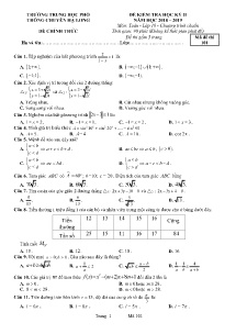 Đề kiểm tra học kỳ II năm học 2018-2019 môn Toán Lớp 10 - Mã đề 101 - Trường THPT Chuyên Hạ Long