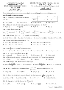 Đề kiểm tra Học Kỳ II năm học 2018-2019 môn Toán Lớp 10 - Mã đề T01-01 - Trường THPT Nguyễn Hiền (Có đáp án)