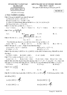 Đề kiểm tra Học Kỳ II năm học 2018-2019 môn Toán Lớp 11 - Mã đề 101 - Sở GD&ĐT Quảng Nam (Có đáp án)
