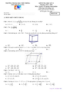 Đề kiểm tra Học Kỳ II năm học 2018-2019 môn Toán Lớp 11 - Mã đề 101 - Trường THPT Chuyên Hạ Long