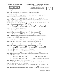 Đề kiểm tra Học Kỳ II năm học 2018-2019 môn Toán Lớp 12 - Mã đề 139 - Sở GD&ĐT Bình Dương (Có đáp án)
