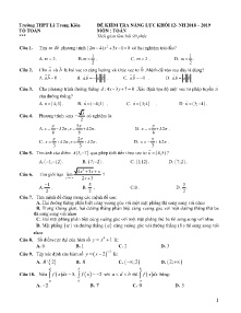 Đề kiểm tra năng lực Khối 12 năm học 2018-2019 môn Toán - Trường THPT Lê Trung Kiên (Có đáp án)