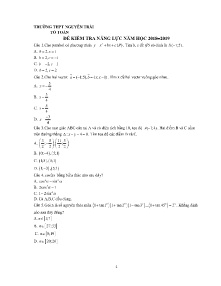 Đề kiểm tra năng lực năm học 2018-2019 môn Toán - Trường THPT Nguyễn Trãi (Có đáp án)