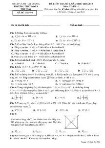 Đề kiểm tra số 1 năm học 2018-2019 môn Toán Lớp 11 - Mã đề 964 - Trường THPT Đoàn Thượng (Có đáp án)